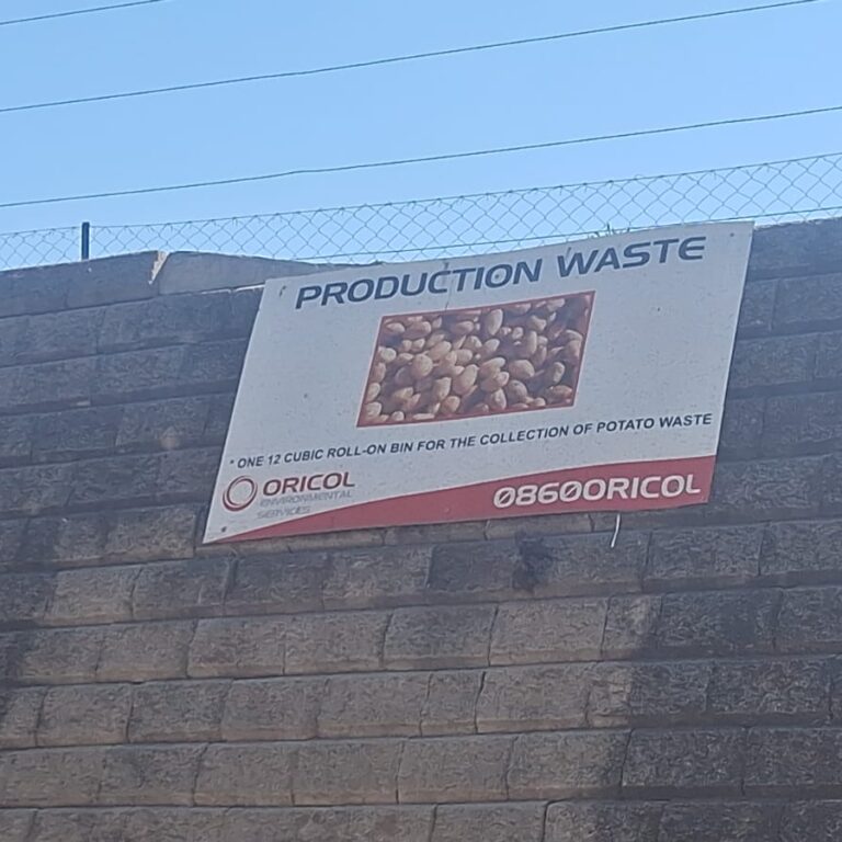 Labelled production waste collection area at McCain Foods Springs facility